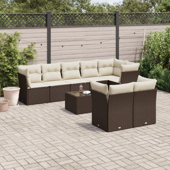 8-tlg. Garten-Sofagarnitur mit Kissen Schwarz Poly Rattan