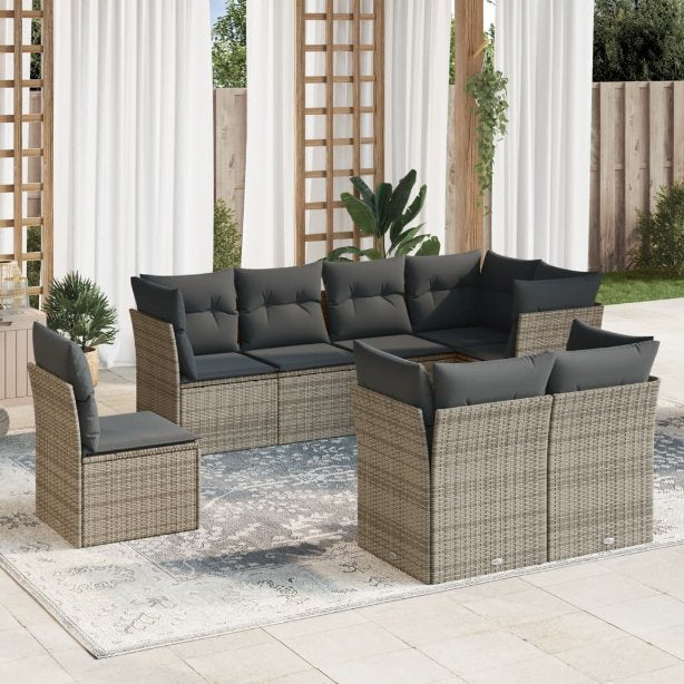 8-tlg. Garten-Sofagarnitur mit Kissen Schwarz Poly Rattan
