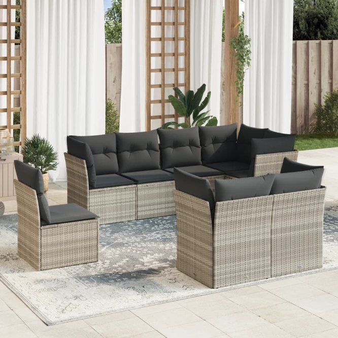 8-tlg. Garten-Sofagarnitur mit Kissen Schwarz Poly Rattan