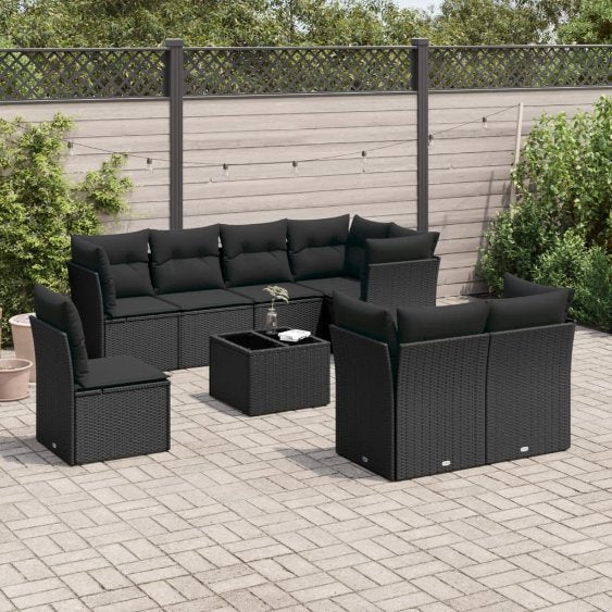 8-tlg. Garten-Sofagarnitur mit Kissen Schwarz Poly Rattan
