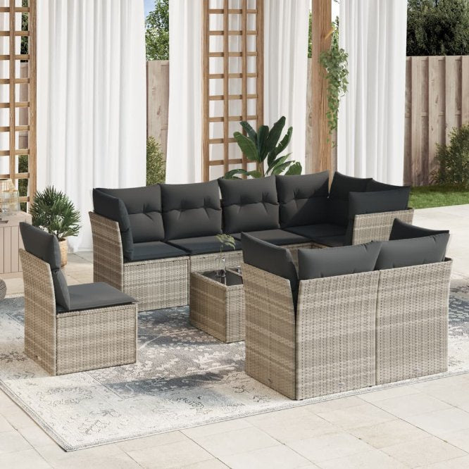 8-tlg. Garten-Sofagarnitur mit Kissen Schwarz Poly Rattan