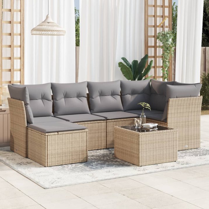 6-tlg. Garten-Sofagarnitur mit Kissen Schwarz Poly Rattan