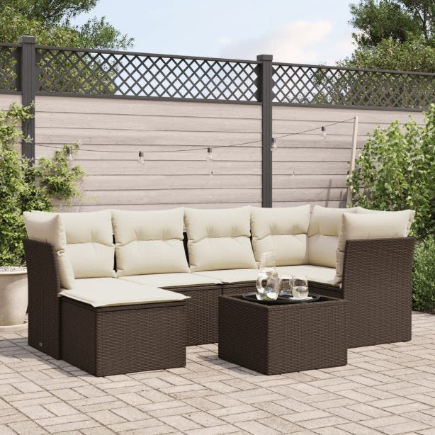 6-tlg. Garten-Sofagarnitur mit Kissen Schwarz Poly Rattan