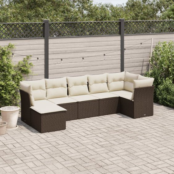 7-tlg. Garten-Sofagarnitur mit Kissen Schwarz Poly Rattan