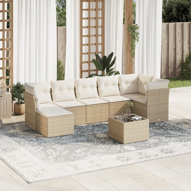 7-tlg. Garten-Sofagarnitur mit Kissen Schwarz Poly Rattan
