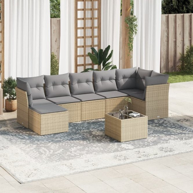 7-tlg. Garten-Sofagarnitur mit Kissen Schwarz Poly Rattan