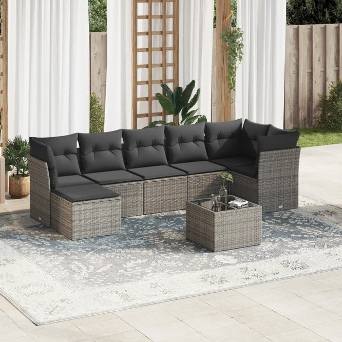 7-tlg. Garten-Sofagarnitur mit Kissen Schwarz Poly Rattan