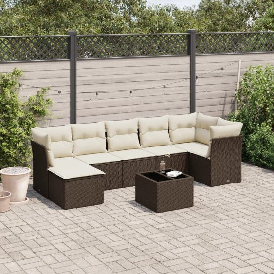 7-tlg. Garten-Sofagarnitur mit Kissen Schwarz Poly Rattan