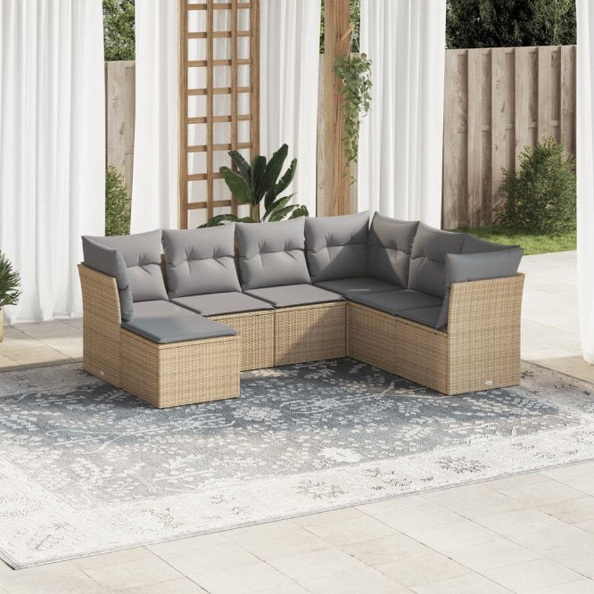 7-tlg. Garten-Sofagarnitur mit Kissen Schwarz Poly Rattan