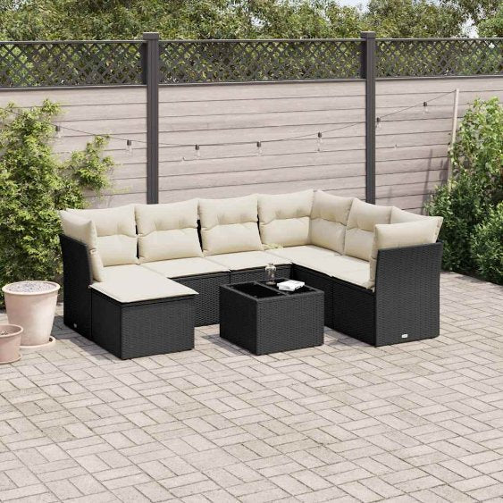 7-tlg. Garten-Sofagarnitur mit Kissen Schwarz Poly Rattan