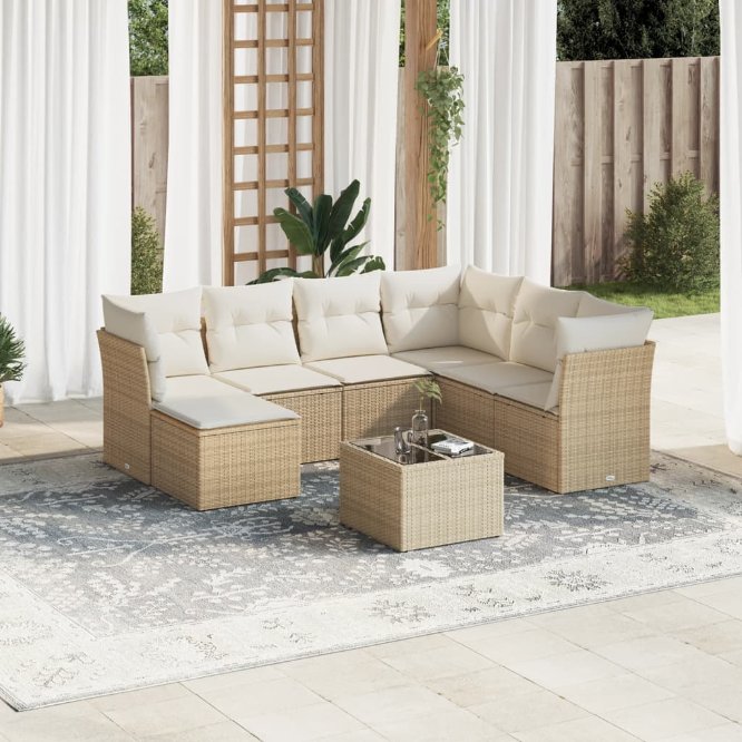 7-tlg. Garten-Sofagarnitur mit Kissen Schwarz Poly Rattan