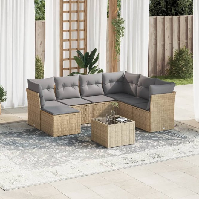 7-tlg. Garten-Sofagarnitur mit Kissen Schwarz Poly Rattan