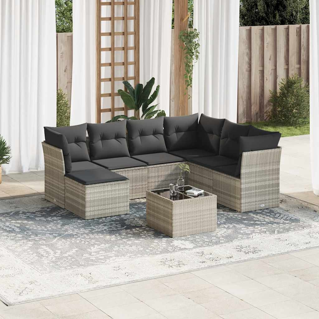 7-tlg. Garten-Sofagarnitur mit Kissen Schwarz Poly Rattan