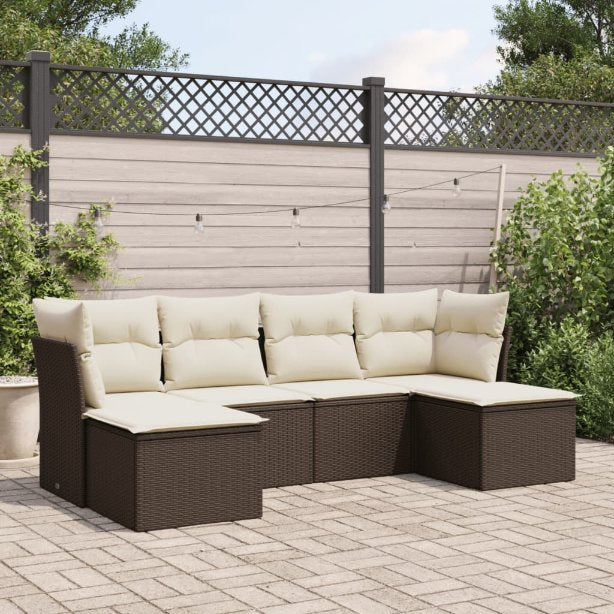 6-tlg. Garten-Sofagarnitur mit Kissen Schwarz Poly Rattan