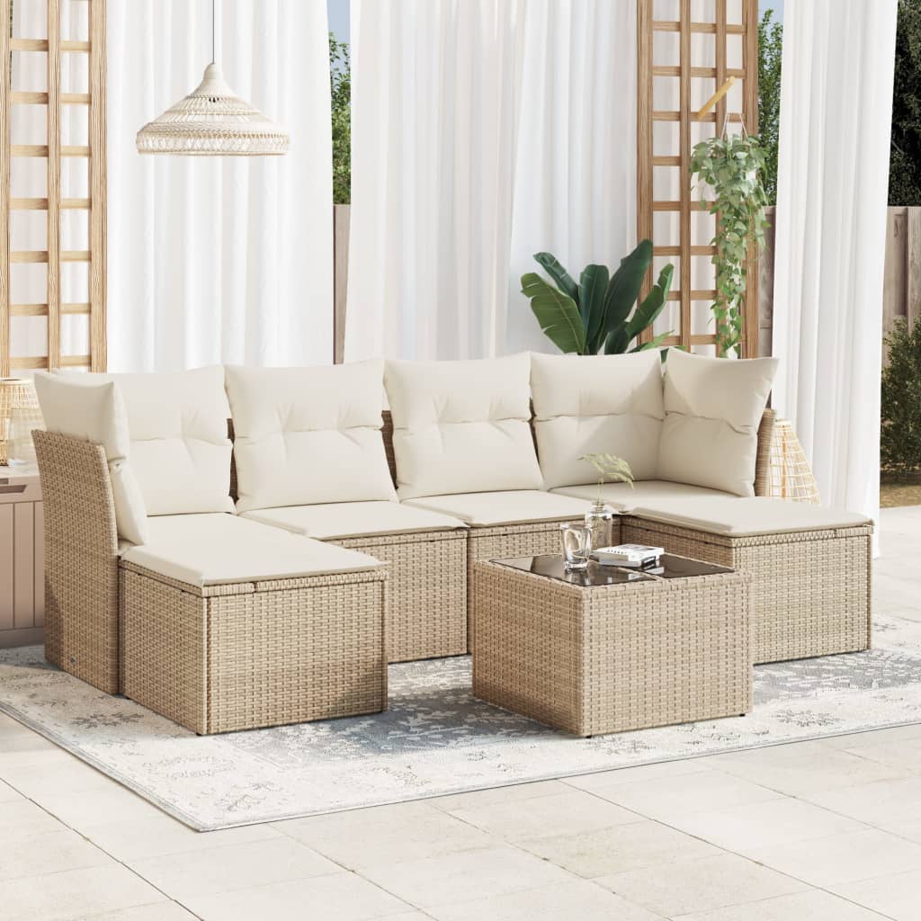 6-tlg. Garten-Sofagarnitur mit Kissen Schwarz Poly Rattan