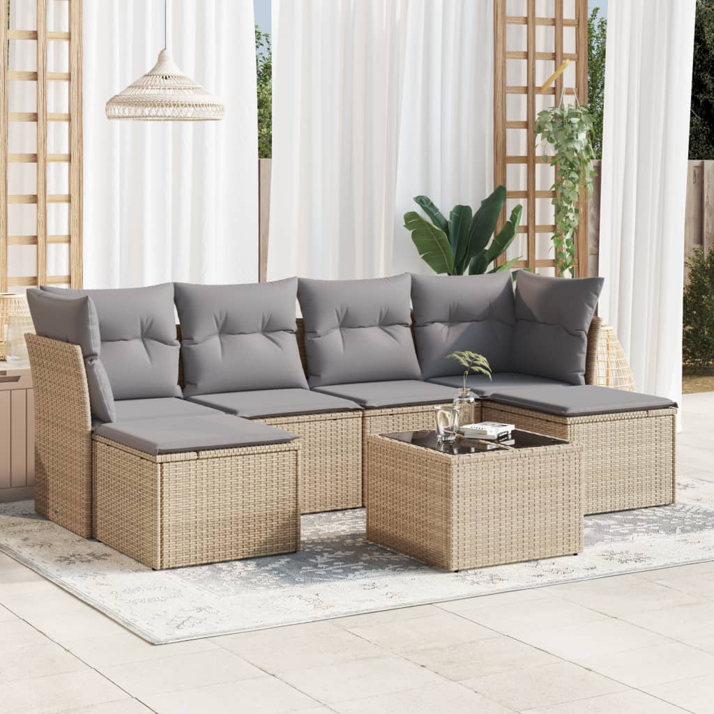 6-tlg. Garten-Sofagarnitur mit Kissen Schwarz Poly Rattan