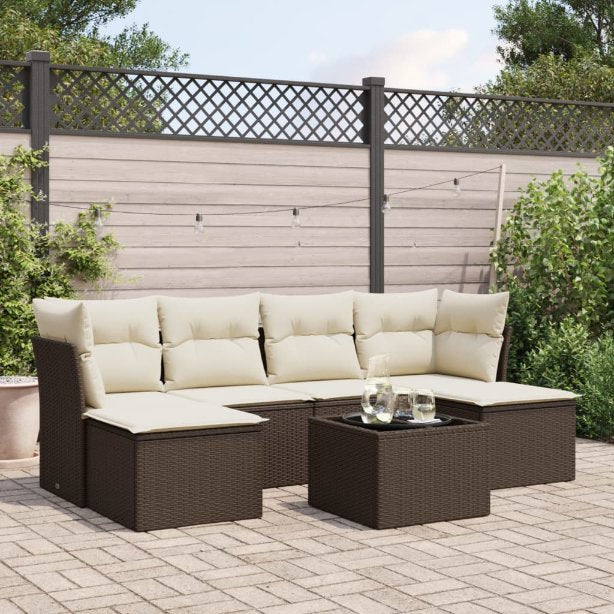 6-tlg. Garten-Sofagarnitur mit Kissen Schwarz Poly Rattan