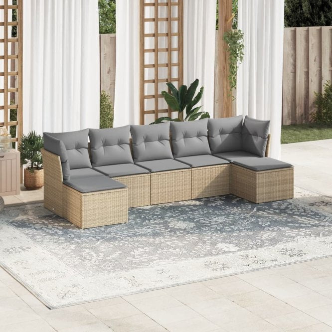 7-tlg. Garten-Sofagarnitur mit Kissen Schwarz Poly Rattan