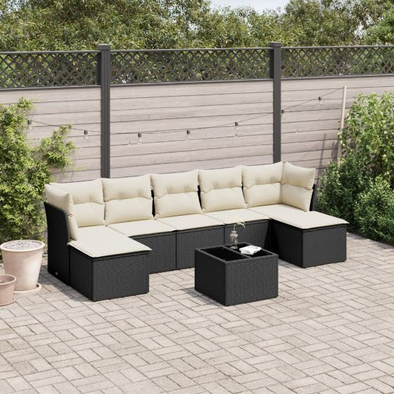 7-tlg. Garten-Sofagarnitur mit Kissen Schwarz Poly Rattan