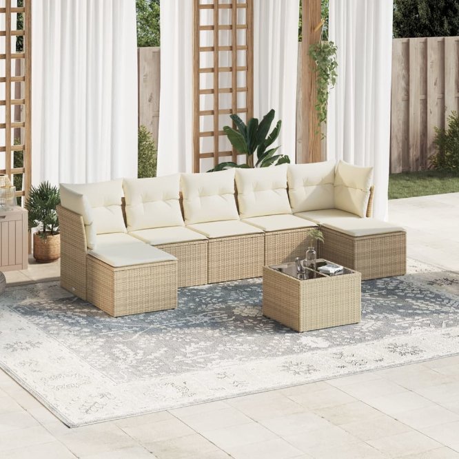7-tlg. Garten-Sofagarnitur mit Kissen Schwarz Poly Rattan
