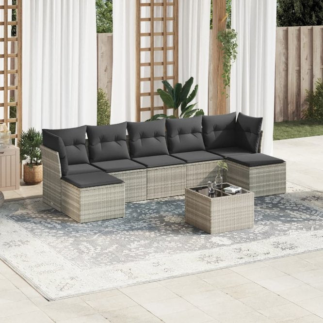 7-tlg. Garten-Sofagarnitur mit Kissen Schwarz Poly Rattan