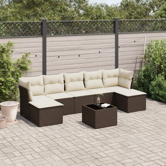 7-tlg. Garten-Sofagarnitur mit Kissen Schwarz Poly Rattan