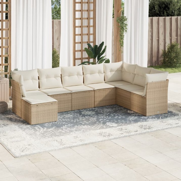 8-tlg. Garten-Sofagarnitur mit Kissen Schwarz Poly Rattan
