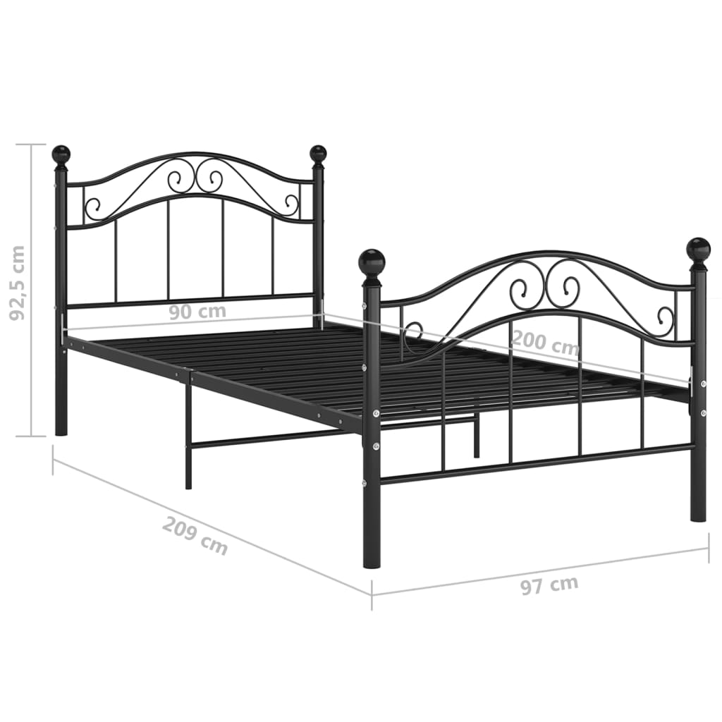 vidaXL Bett Schwarz Metall 90x200 cm