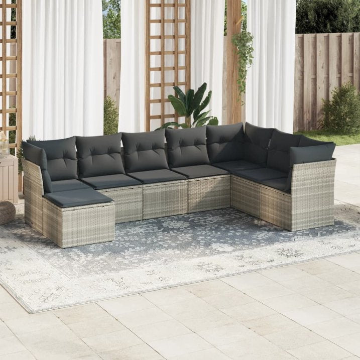 8-tlg. Garten-Sofagarnitur mit Kissen Schwarz Poly Rattan