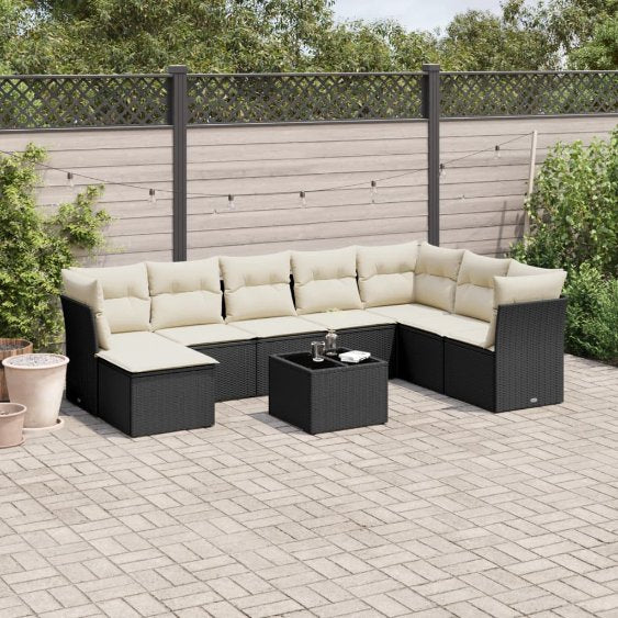 8-tlg. Garten-Sofagarnitur mit Kissen Schwarz Poly Rattan