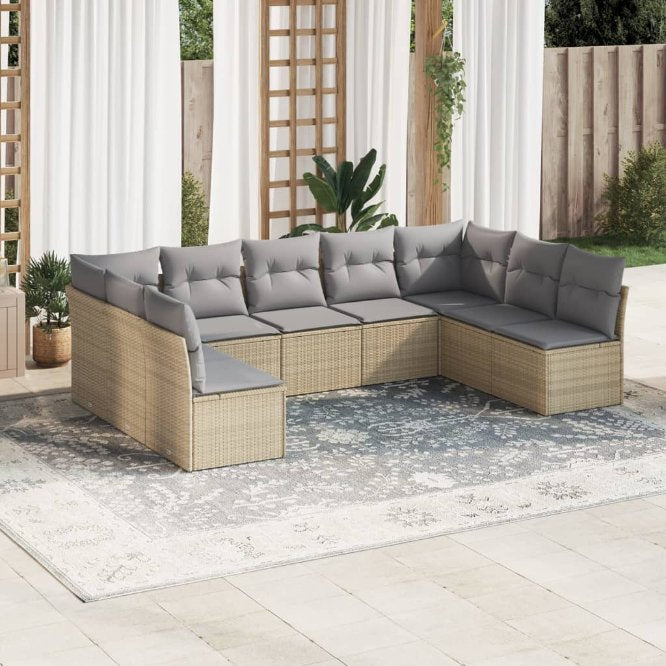9-tlg. Garten-Sofagarnitur mit Kissen Schwarz Poly Rattan