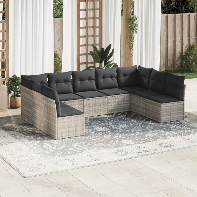 9-tlg. Garten-Sofagarnitur mit Kissen Schwarz Poly Rattan