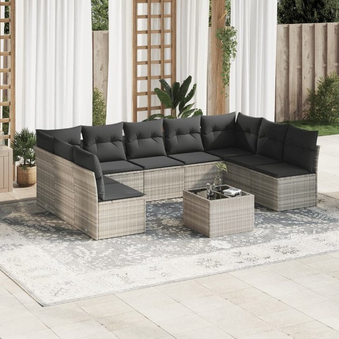 9-tlg. Garten-Sofagarnitur mit Kissen Schwarz Poly Rattan