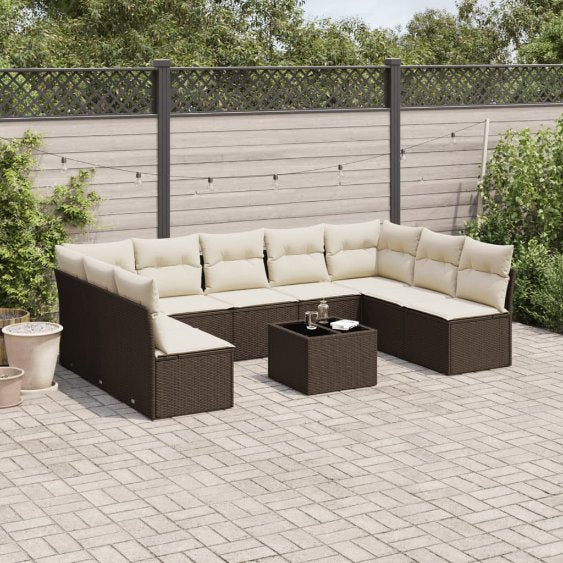 9-tlg. Garten-Sofagarnitur mit Kissen Schwarz Poly Rattan