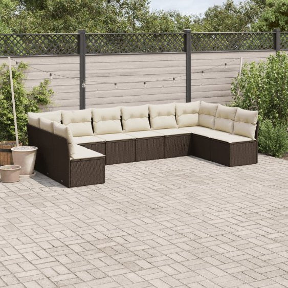 vidaXL 10-tlg. Garten-Sofagarnitur mit Kissen Schwarz Poly Rattan