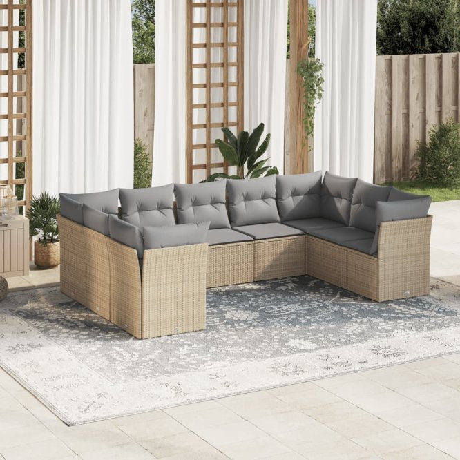 9-tlg. Garten-Sofagarnitur mit Kissen Schwarz Poly Rattan