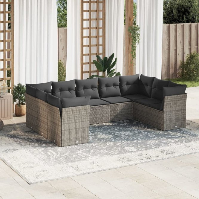 9-tlg. Garten-Sofagarnitur mit Kissen Schwarz Poly Rattan