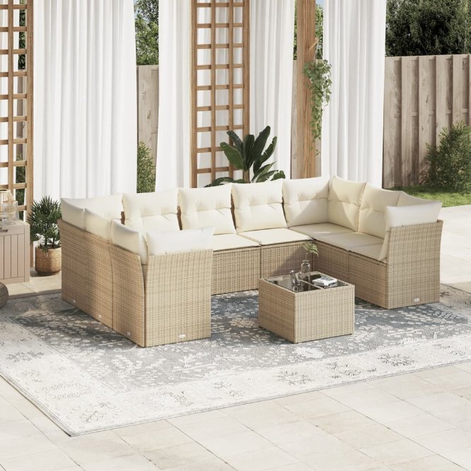 9-tlg. Garten-Sofagarnitur mit Kissen Schwarz Poly Rattan