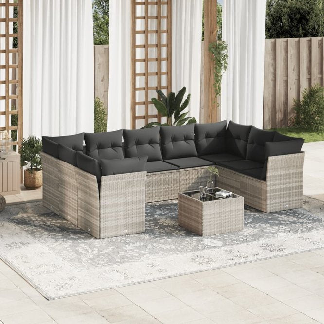 9-tlg. Garten-Sofagarnitur mit Kissen Schwarz Poly Rattan
