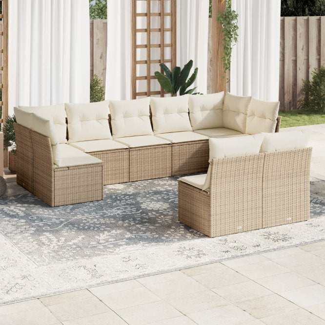9-tlg. Garten-Sofagarnitur mit Kissen Schwarz Poly Rattan