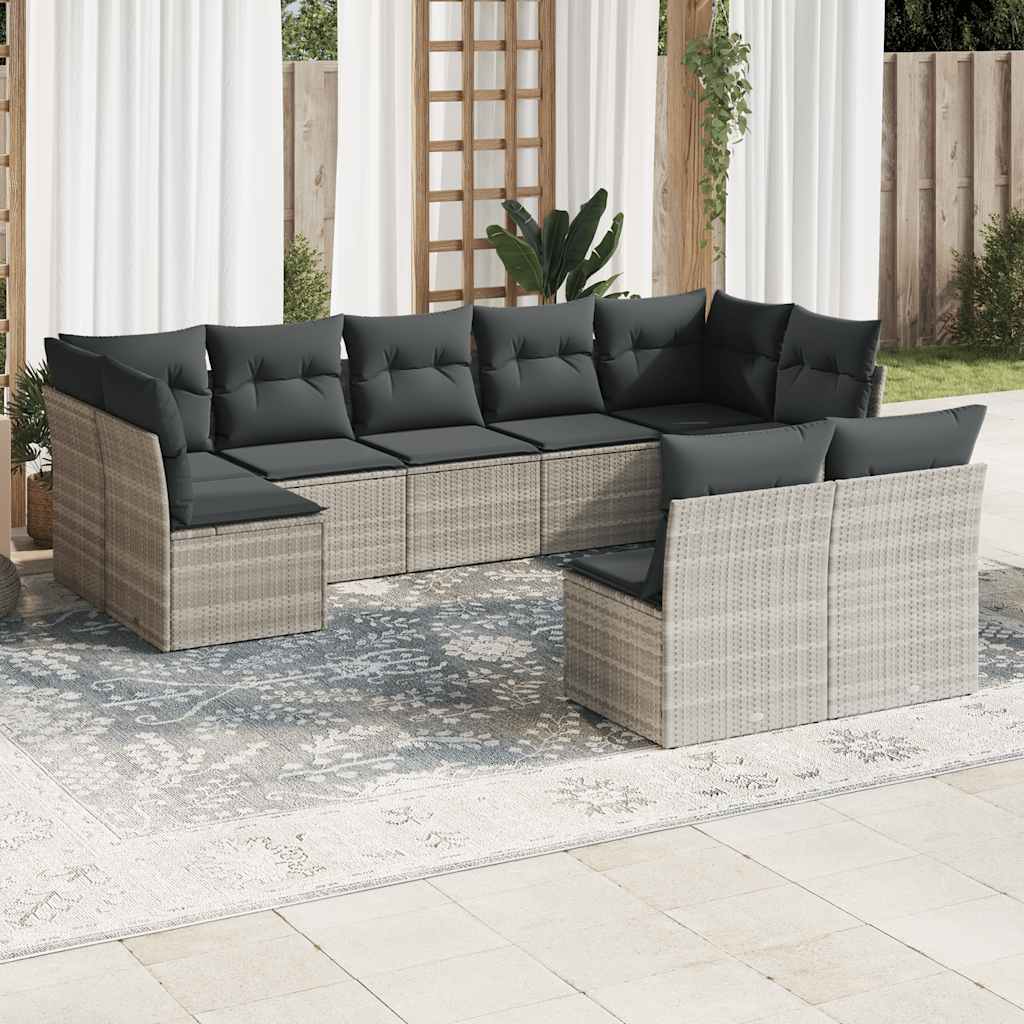9-tlg. Garten-Sofagarnitur mit Kissen Schwarz Poly Rattan