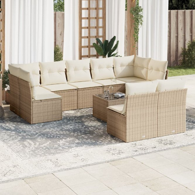 9-tlg. Garten-Sofagarnitur mit Kissen Schwarz Poly Rattan