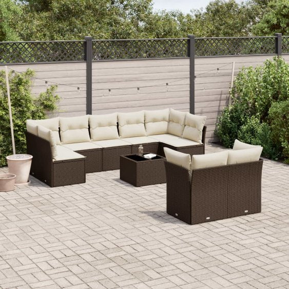9-tlg. Garten-Sofagarnitur mit Kissen Schwarz Poly Rattan