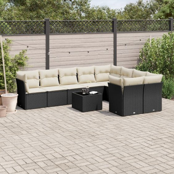 9-tlg. Garten-Sofagarnitur mit Kissen Schwarz Poly Rattan