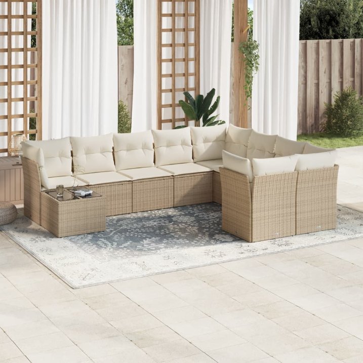 vidaXL 10-tlg. Garten-Sofagarnitur mit Kissen Schwarz Poly Rattan