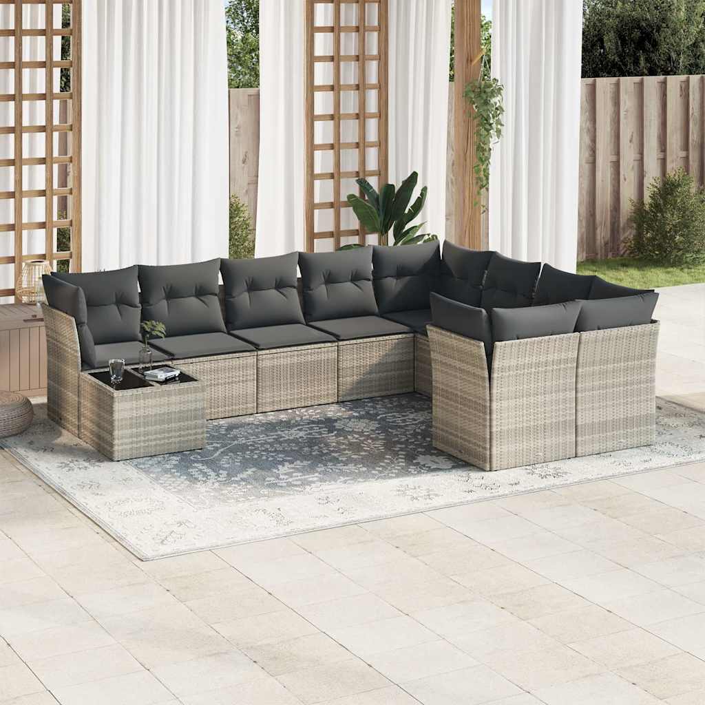 vidaXL 10-tlg. Garten-Sofagarnitur mit Kissen Schwarz Poly Rattan