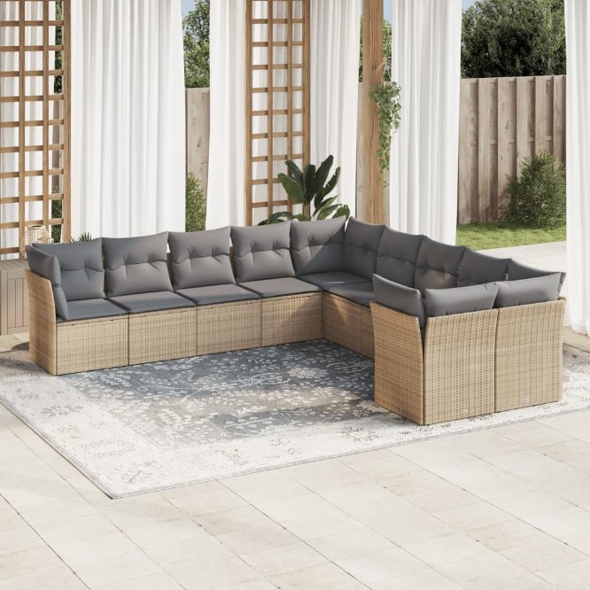 vidaXL 10-tlg. Garten-Sofagarnitur mit Kissen Schwarz Poly Rattan