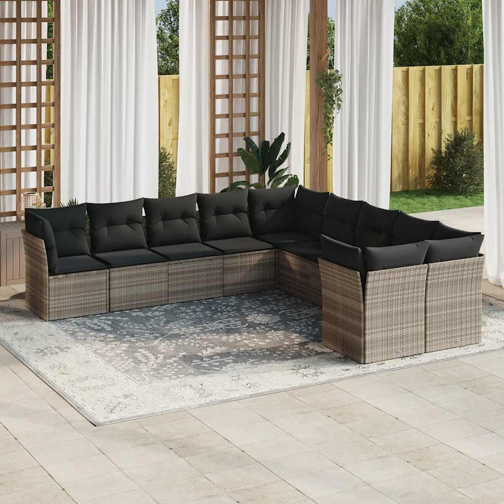 vidaXL 10-tlg. Garten-Sofagarnitur mit Kissen Schwarz Poly Rattan