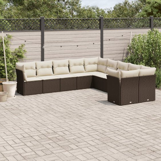 vidaXL 10-tlg. Garten-Sofagarnitur mit Kissen Schwarz Poly Rattan