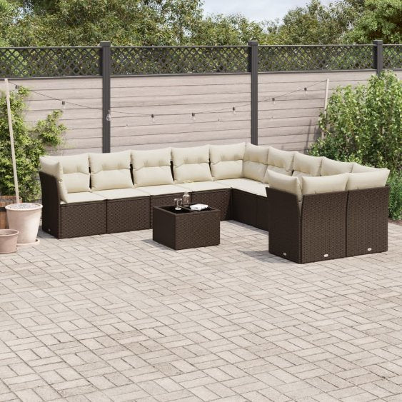 vidaXL 10-tlg. Garten-Sofagarnitur mit Kissen Schwarz Poly Rattan